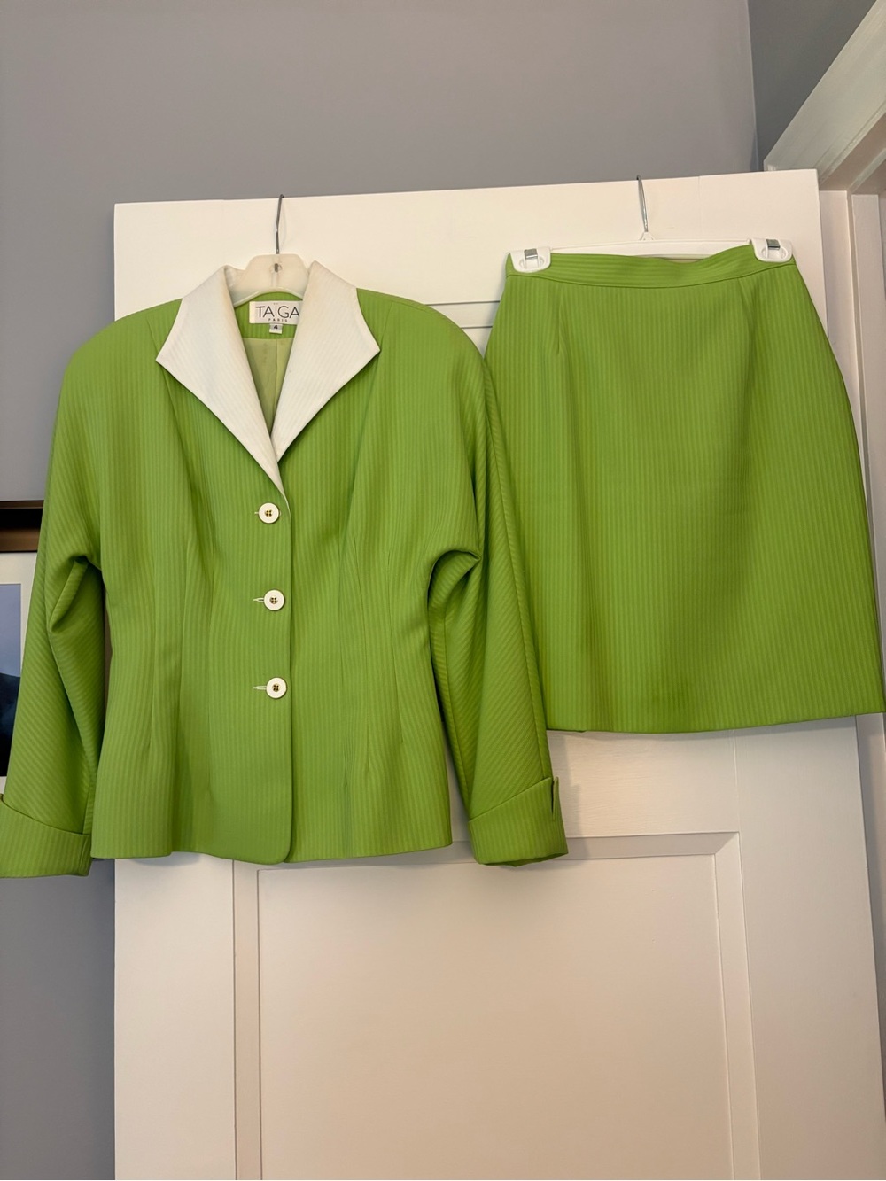Taiga Green Two-Piece Skirt Suit - Lime Green Skirt & Jacket